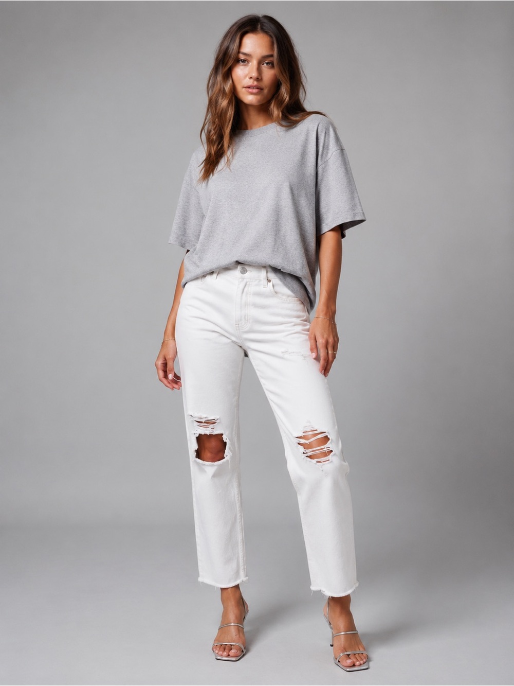 White Distressed Straight Leg Jeans Size 28 Mid Rise Raw Hem NWT - Picture 1 of 11